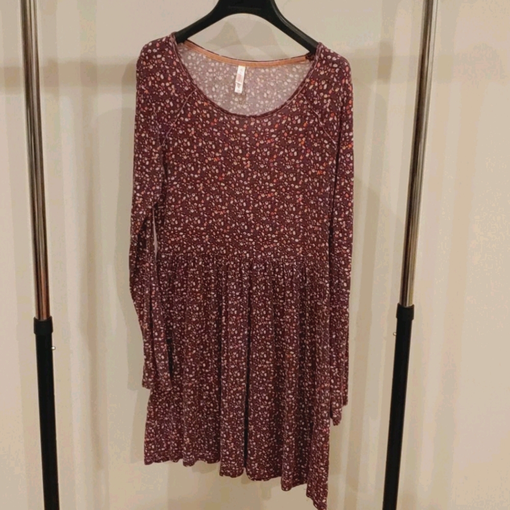 Xhilaration Long Sleeved Floral Plum Empire Dress